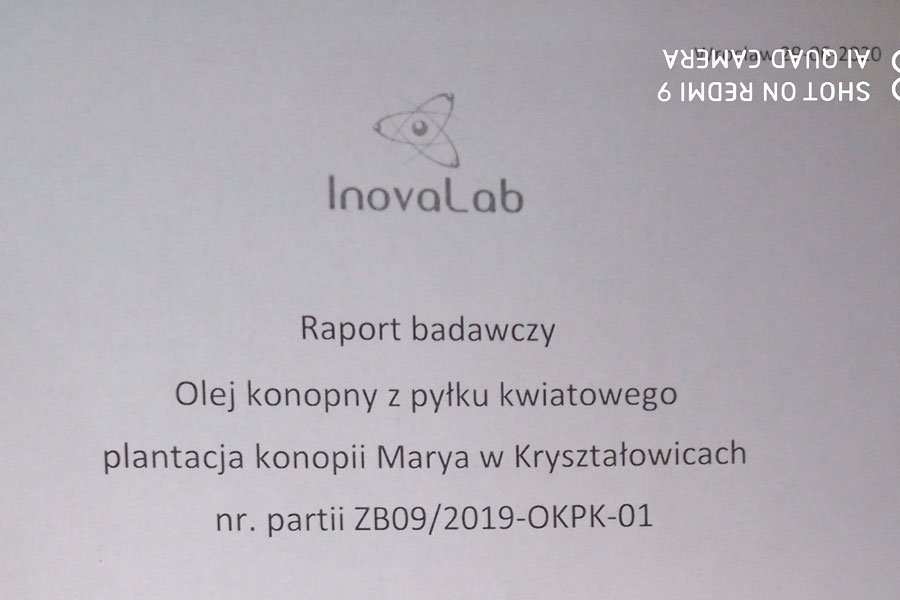 Olejek CBD konopny z pyłu kwiatowego. Badania na zawartość CBD i THC